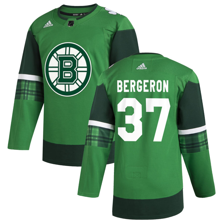 Boston Bruins #37 Patrice Bergeron Men's Adidas 2020 St. Patrick's Day Stitched NHL Jersey Green.jpg